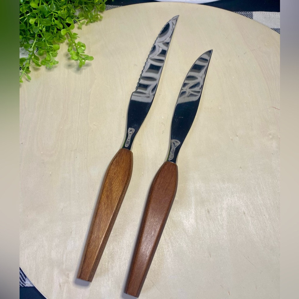 Vintage Town & Country Fleetwood Design Stainless‎ Blade Teak Handle 2 Piece Set